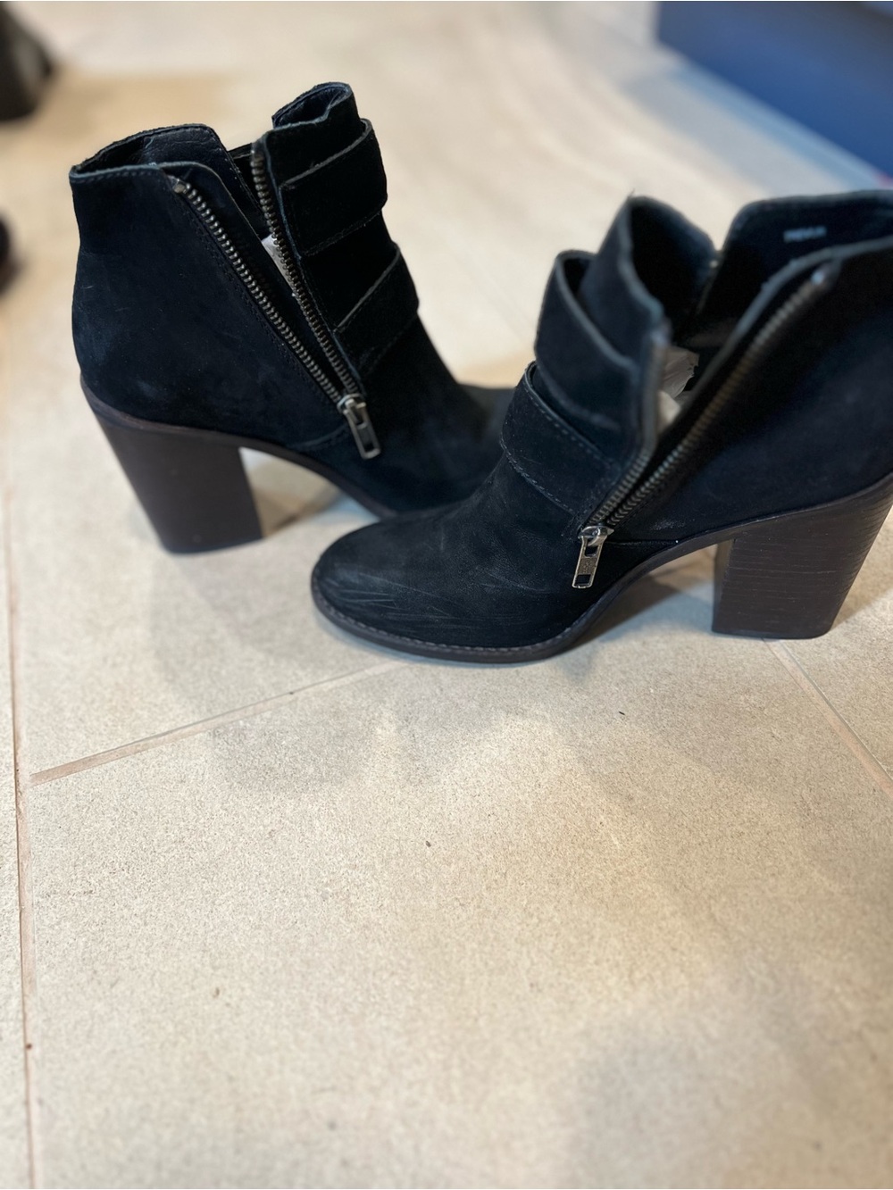 Steve Madden Black Suede Block Heel Ankle Boots